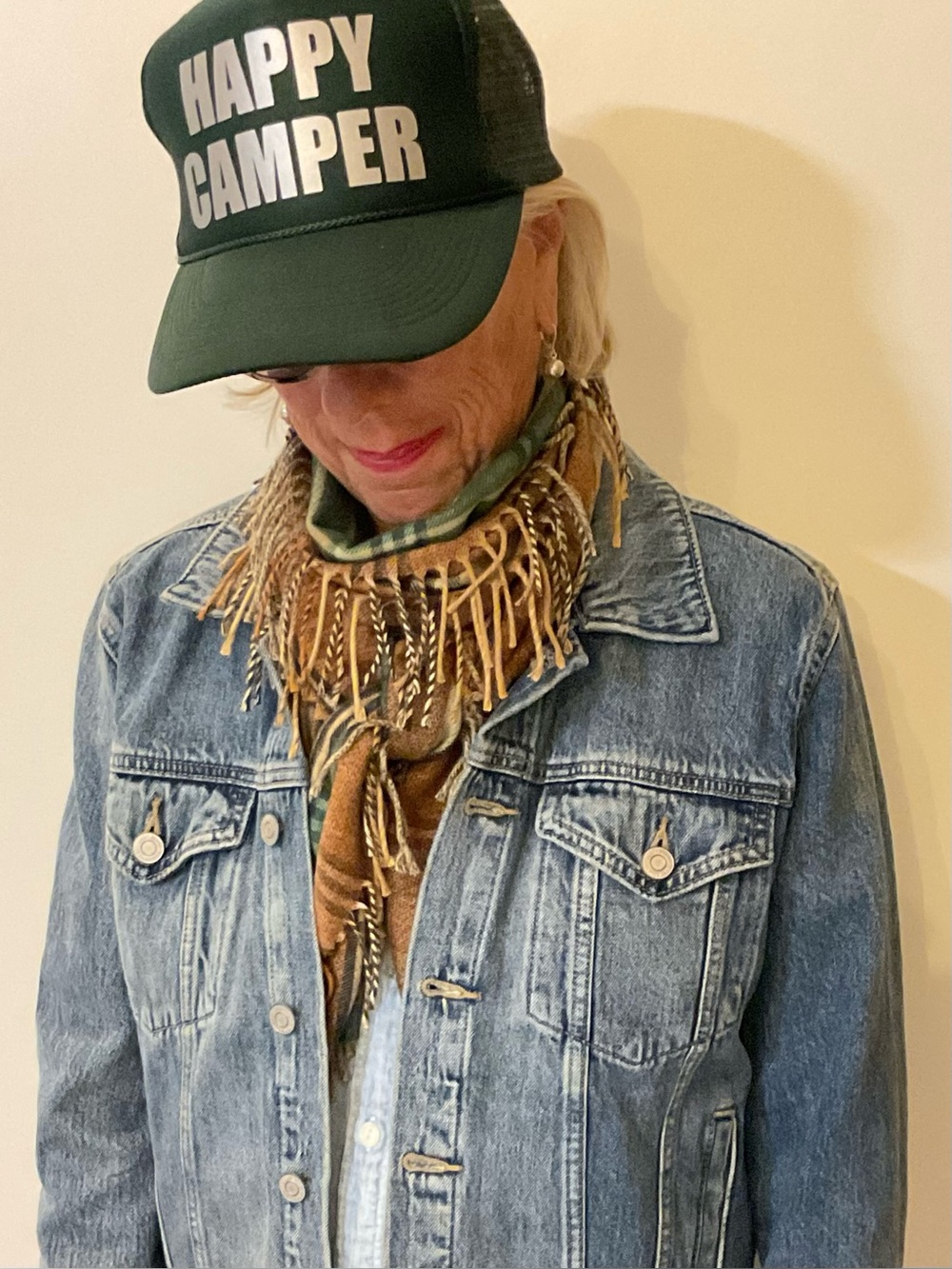 Plaid Fringe Scarf in Teal and Brown, 63” long